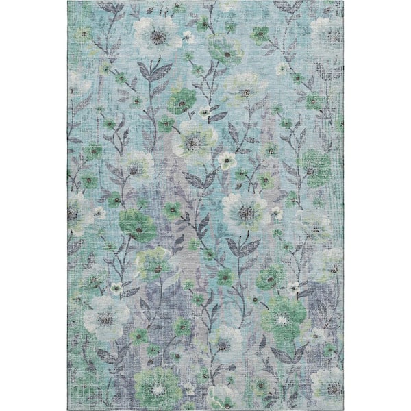 Mayfield Premium Machine Washable Abstract AMF2403 Teal 10 ft. x 14 ft. Area Rug