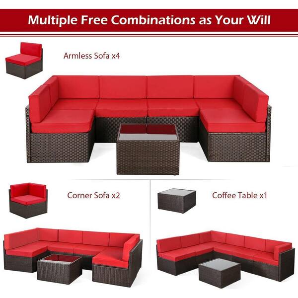 に Brown 7-Piece Wicker Outdoor Patio Sectional Set, All Weather