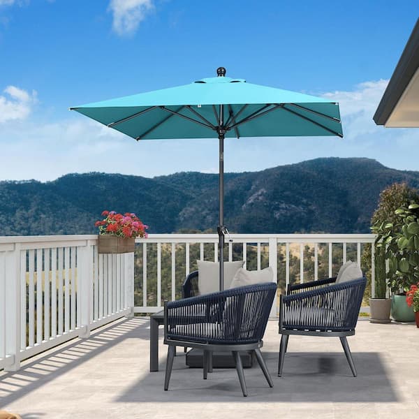 PURPLE LEAF 6.5 ft. Square Aluminum Crank and Tilt Outdoor Patio Market Umbrella in Turquoise Blue