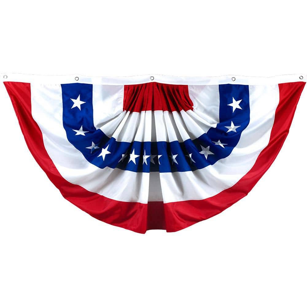 Large Patriotic Pleated Fan Flag with Embroidered Stars
