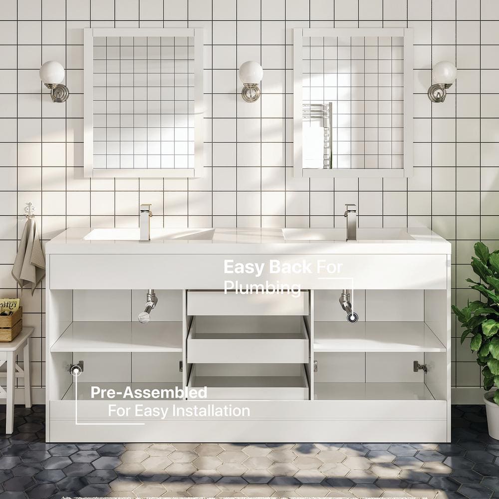 Eviva Lugano 60" White Modern Freestanding Double Bathroom Vanity with Acrylic Sinks