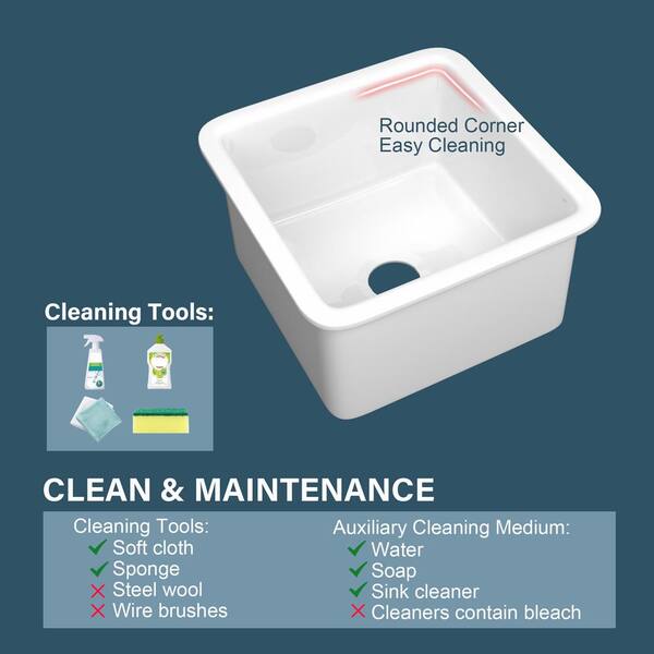 HOMLYLINK White Fireclay Kitchen Sink 18 in. Drop-in