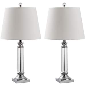 Zara 23.5 in. Clear Crystal Pillar Table Lamp with White Shade (Set of 2)