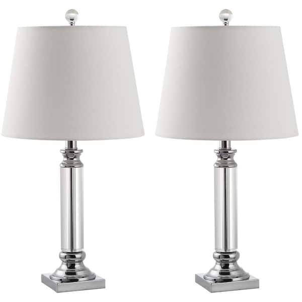 SAFAVIEH Zara 23.5 in. Clear Crystal Pillar Table Lamp with White Shade (Set of 2)