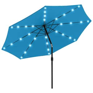 Solar LED 10 ft. Patio Market Umbrella with Lights and UV 30 plus Protection, Blue
