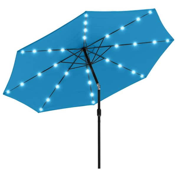 Pure Garden Solar LED 10 ft. Patio Market Umbrella with Lights and UV 30 plus Protection, Blue