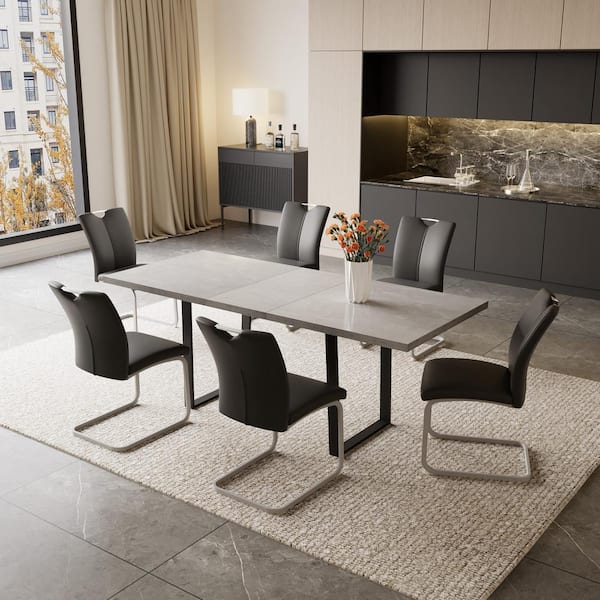 7-Piece Set of 6 Black Chairs and Rangtangle Dining Table, Dining Table Set, Dining Room Set with 6 Chairs