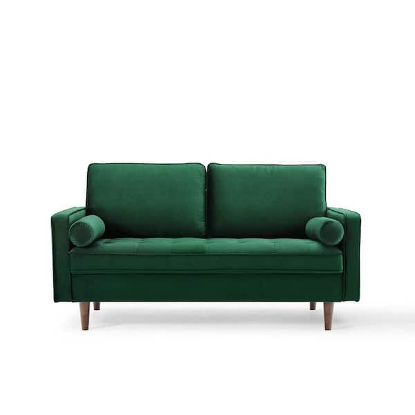 MODWAY Valour 61.5 in. Green Velvet 3-Seater Loveseat with Removable Cushions
