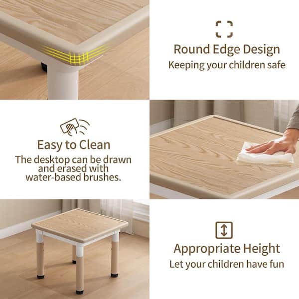 Angel Sar 3-Piece Square Burlywood Kids Table Chair Set, Max