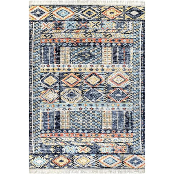 nuLOOM Taliyah Bohemian Fringe Multi 5 ft. x 8 ft. Indoor/Outdoor Patio Area Rug