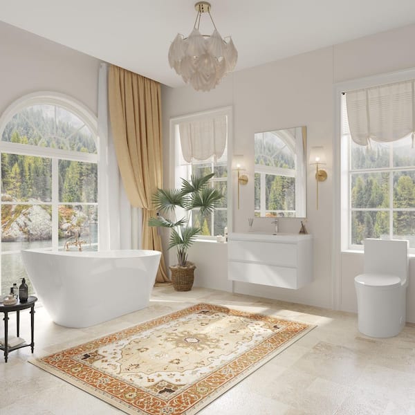 36 in. W Single Sink Floating Bath Vanity in Glossy White with White Solid Surface Sink Top