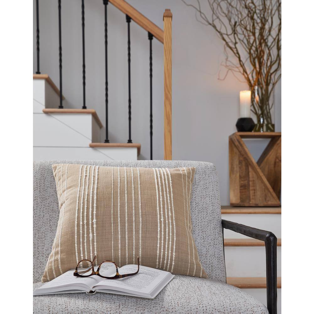 Benbert Light Brown and White Cotton Square Pillow