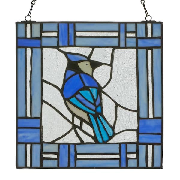 River of Goods Blue Jay Stained Glass Window Panel