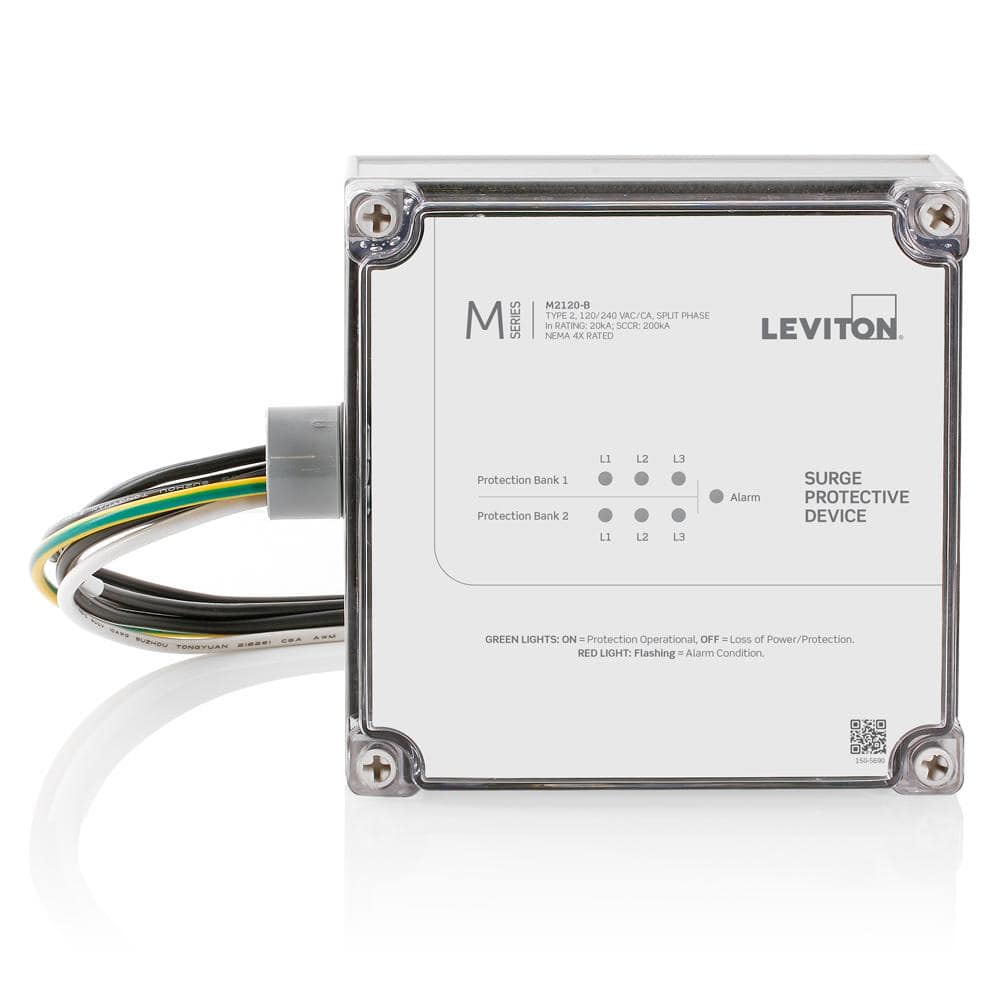 Leviton Type 2 Surge Protective Panel, 120/240-Volt AC, Split Phase, 260kA per Phase M2120-B