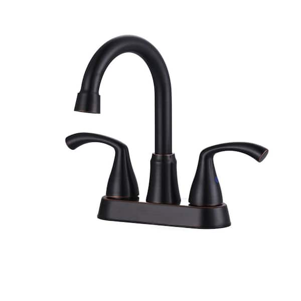 4 in. Centerset Double Handle High Arc 360° Swivel Bathroom Faucet with Drain Kit and Supply Lines in Oil Rubbed Bronze