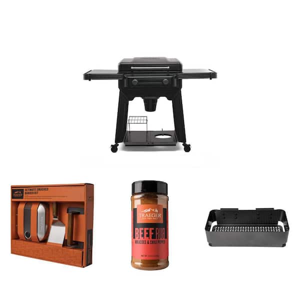 Ultimate Smashed Burger Kit with Beef Rub, Flatrock 2-Burner Grill, and P.A.L. Storage Bin (4-Piece)