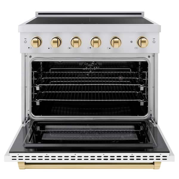 Autograph 36 in. 5.2 cu. ft. Induction Range with 5 Element Cooktop in Stainless Steel with White Matte and Gold Accents