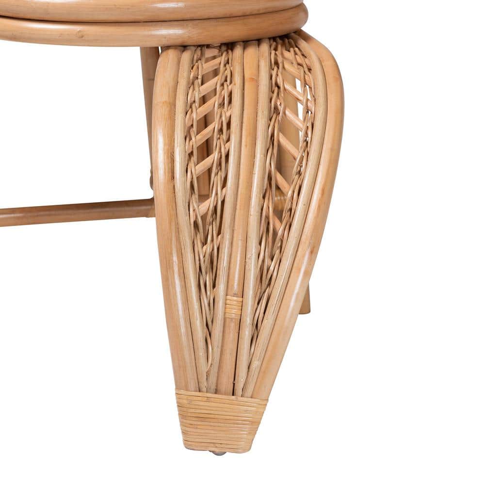 Handcrafted Natural Rattan Leaf Accent Chair with White Cushion