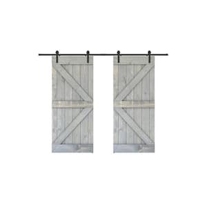 K Series 84 in. x 84 in. Solid Wood Weather Grey Finished Pine Wood Sliding Barn Door With Hardware Kit