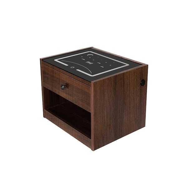 Aoibox Dark Brown 1-Drawer and 1-Shelf 16 in. W Nightstand with Wireless Charging Station