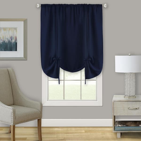 ACHIM Darcy 58 in. W x 63 in. L Polyester Light Filtering Tie-Up Window Panel in Navy