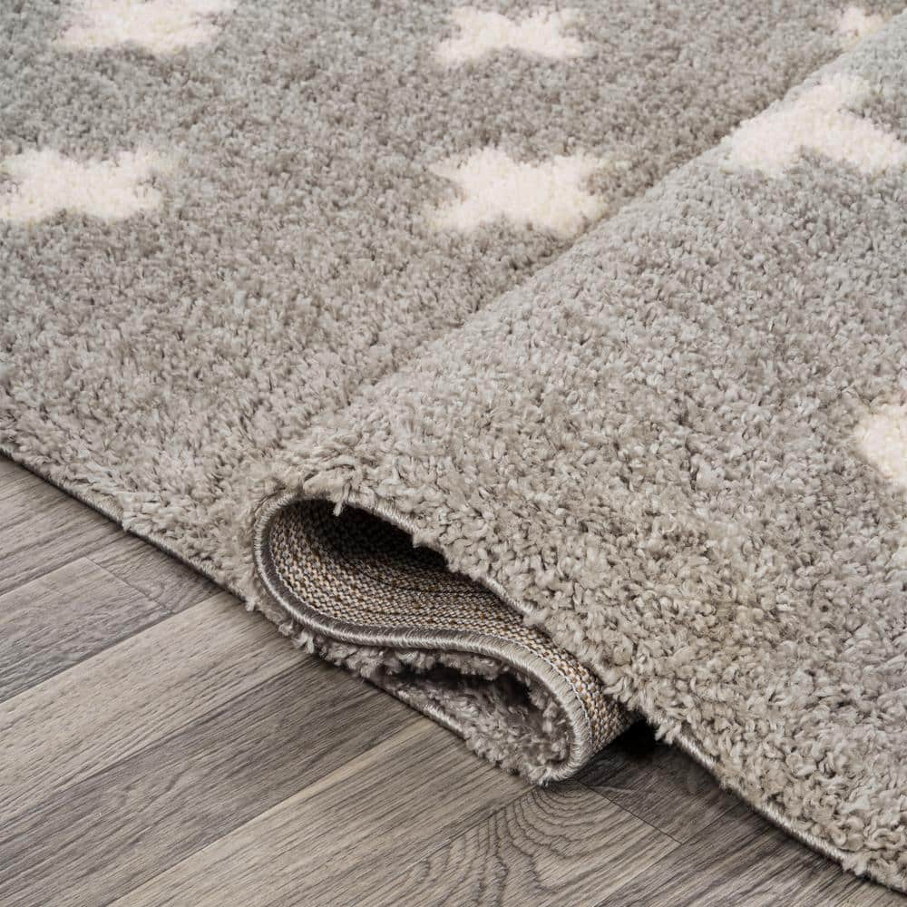 Gray and Ivory Geometric Shag Area Rug, 3x5 Feet