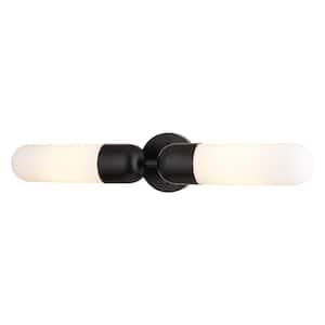 Thalia 24.75 in. 2 Light Matte Black Vanity Light Bath Bar White Glass Shade