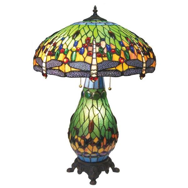 Chloe Lighting Tiffany-style Dragonfly 18 in. 3 Light Double Lit Table Lamp -Discontinued