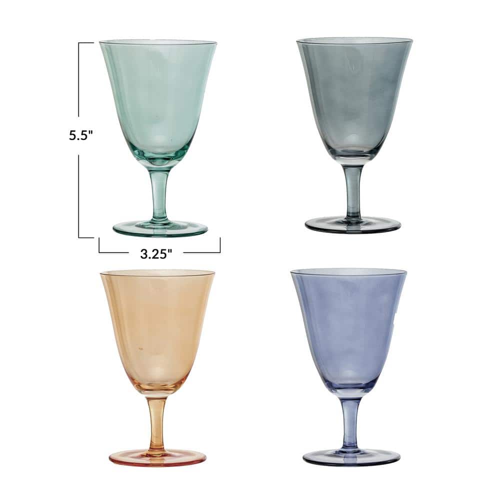 Multicolor 8 Oz. Stemmed Wine Glass Set, Glossy Finish, Set of 4