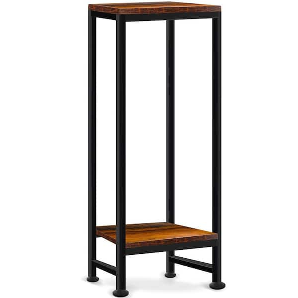 2-Tier Black Metal Rectangular Plant Stand Shelf with Modern Corner Design, Indoor/Outdoor Use (12 in. H W x 31 in. H H)