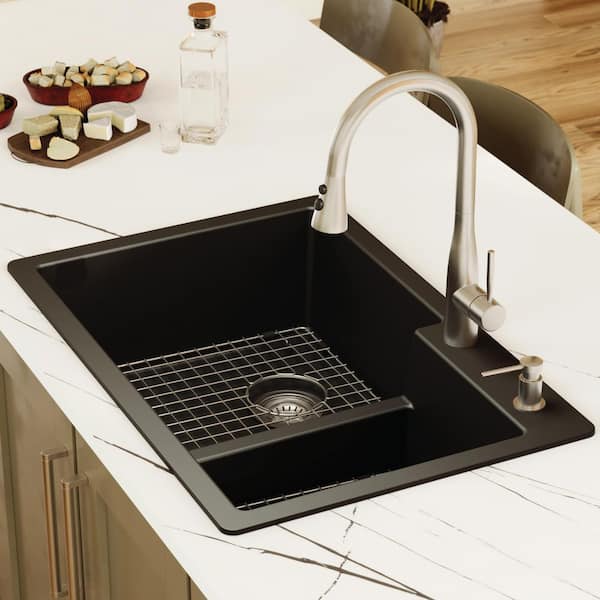 Karran QT-811 Quartz/Granite 33 in. Double Bowl 60/40 Top Mount