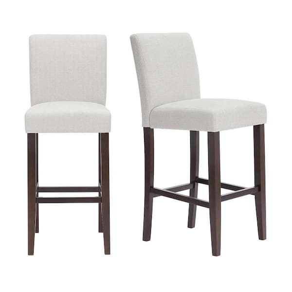 30 in. Banford Riverbed Beige Wood Upholstered Bar Stools with Back (Set of 2)