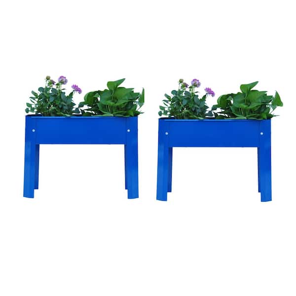 Anvil 24 in. x 10 in. x 17 in. Blue Galvanized Steel Raised Planter Boxes Elevated Garden Beds with Legs (2-Pack)