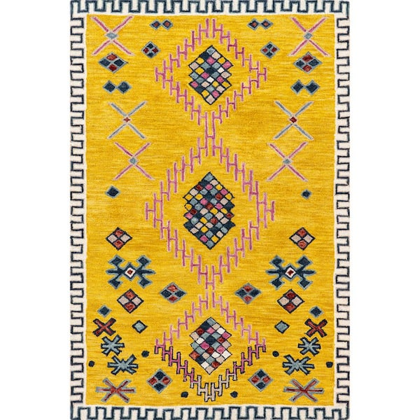nuLOOM Yellow 5 ft. x 8 ft. Larisa Bohemian Handmade Wool Area Rug