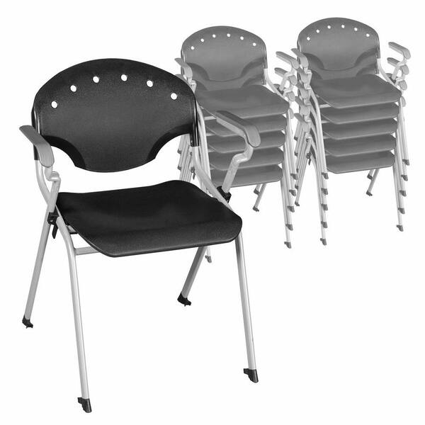 Rico Plastic Classroom Training Office Stack Chair in Black with Arms-11 Pack