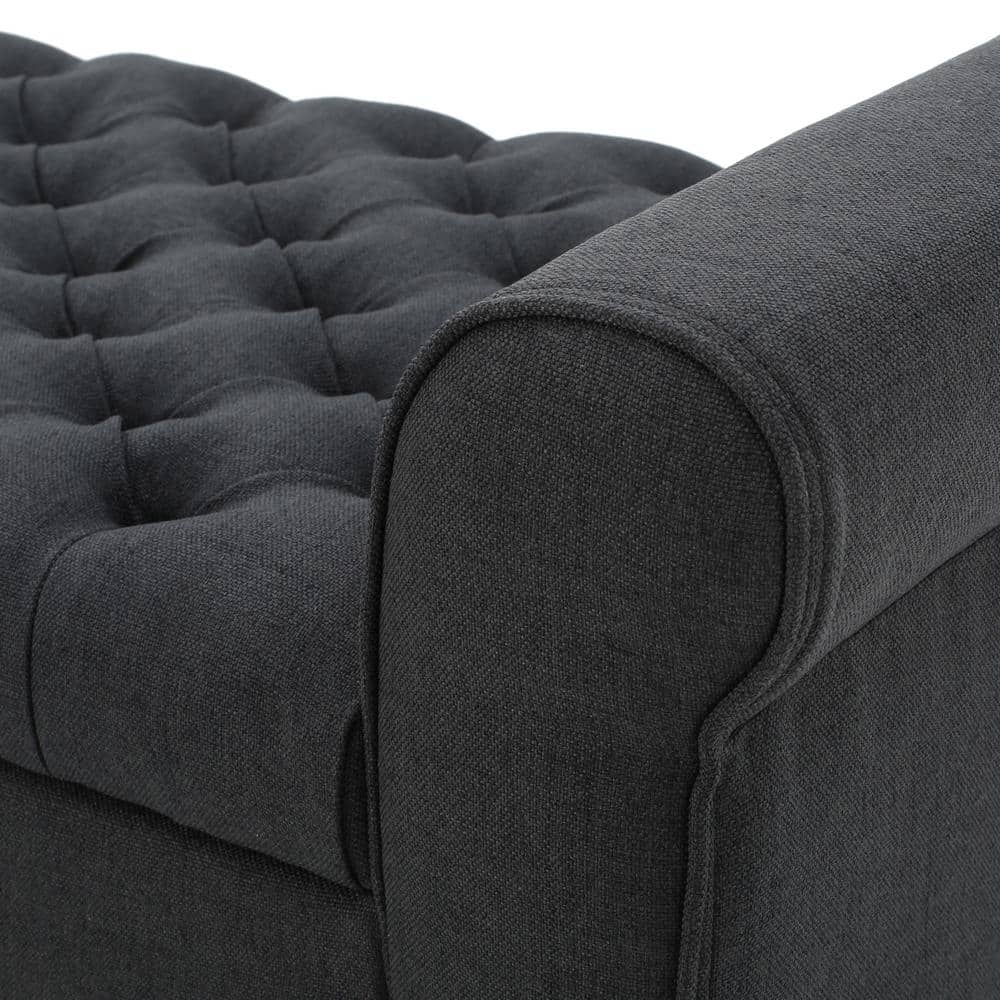 Dark Gray Tufted Fabric Storage Bench with Arms