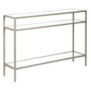 Siviline 42 in. Satin Nickel Rectangle Glass Console Table