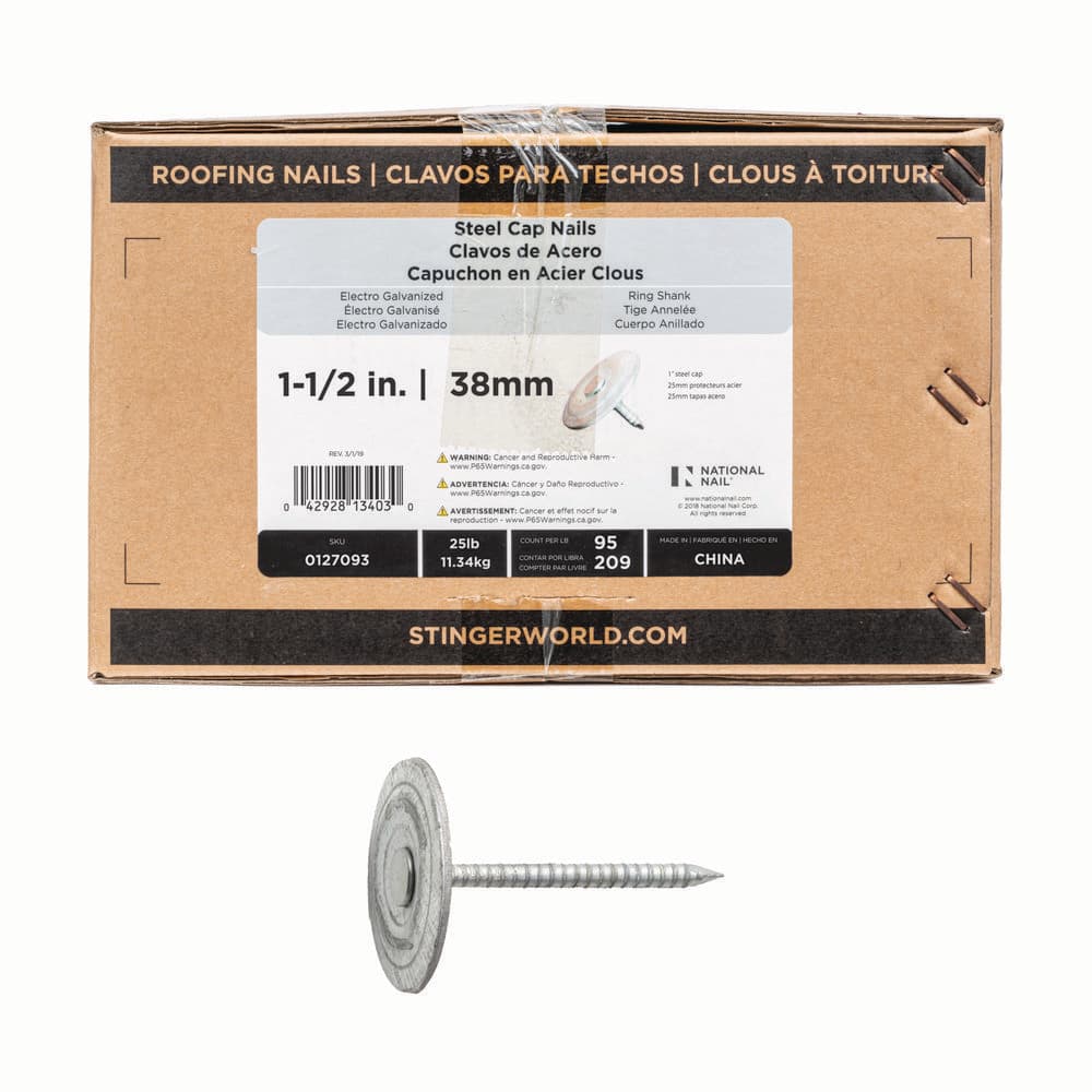 1-1/2 in. x 12-gauge Electrogalvanized Ring Shank Steel Cap Roofing Nail 25 lbs. Box price history on PriceWatchPro