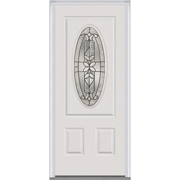 MMI Door 36 in. x 80 in. Cadence Right-Hand Inswing 3/4 Oval Decorative 2-Panel Painted Fiberglass Smooth Prehung Front Door