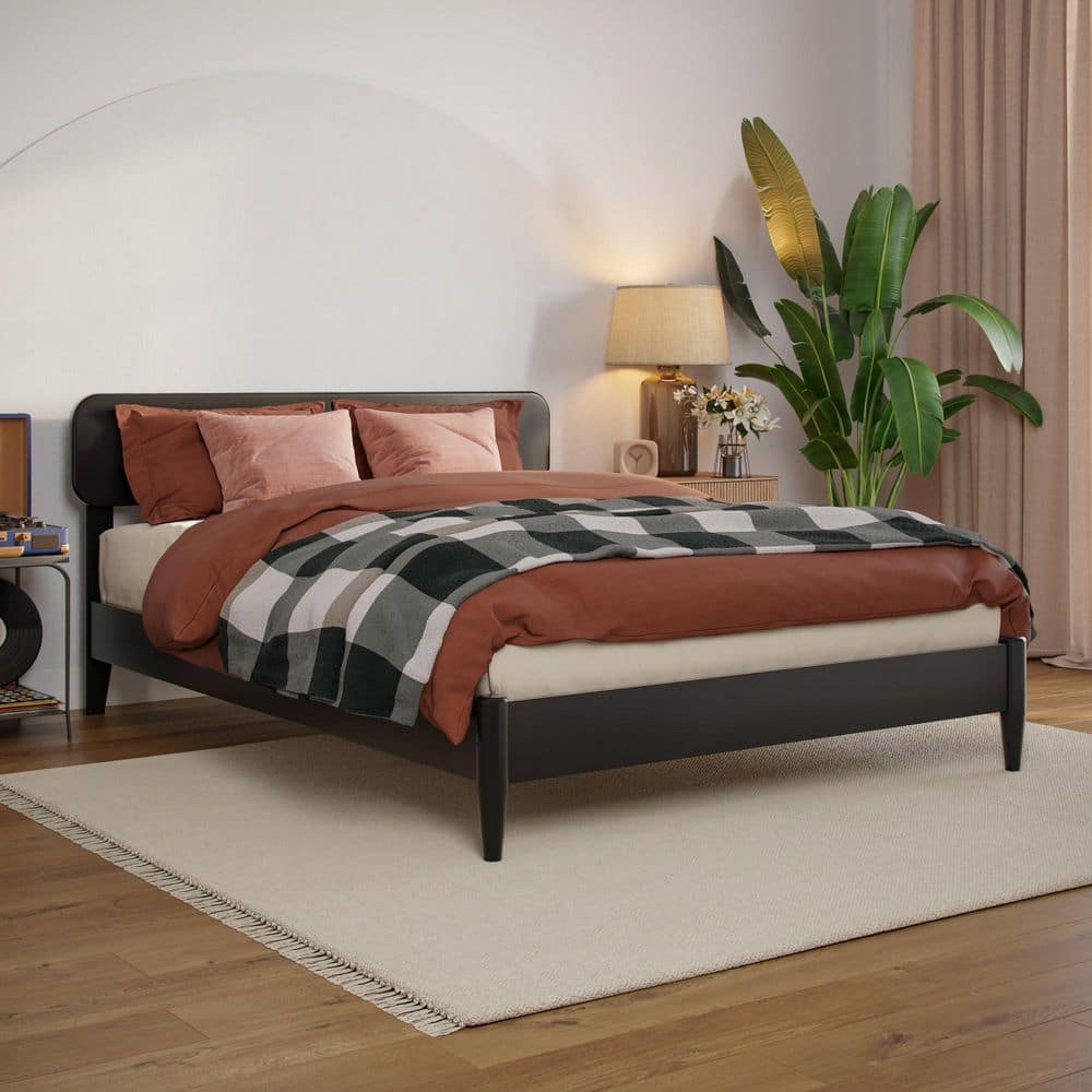 Florence Light Toffee Natural Bronze Solid Wood Frame King Low Profile Platform Bed