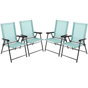 Fabric Mint Green Patio Folding Chairs Outdoor Portable Pack Lawn Chairs with Armrests (Set of 4)