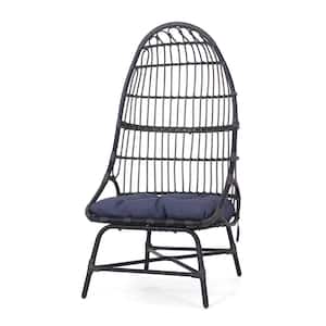 Shelton Gray Basket Wicker Outdoor Patio Lounge Chair with Dark Gray Cushion