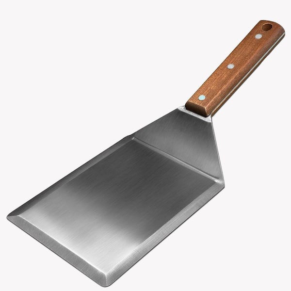 Stainless Steel Metal Spatula with Full Tang Wooden Handle Beveled Edges Multi-Purpose Kitchen Accessory