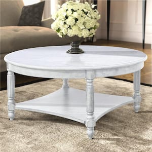 Marcello 34.6 in. Spray Paint White Round Solid Wood Top Coffee Table