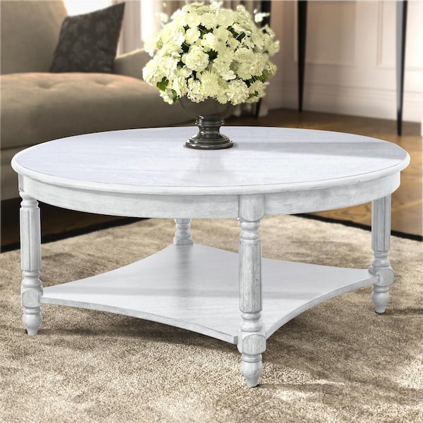 GALANO Marcello 34.6 in. Spray Paint White Round Solid Wood Top Coffee Table