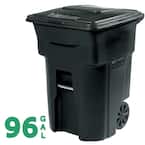 96 Gallon Black Rolling Outdoor Garbage/Trash Can with Wheels and Attached Lid