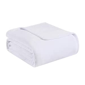 Ultra Soft Solid Plush 1-Piece White Microfiber Full/Queen Blanket