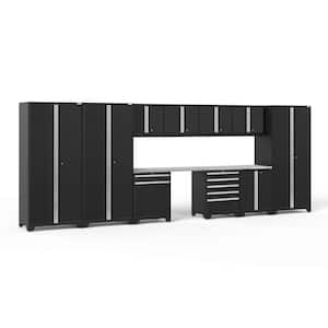 Pro Series 220 in. W x 84.75 in. H x 24 in. D 18-Gauge Welded Steel Garage Cabinet Set in Black (12-Piece)