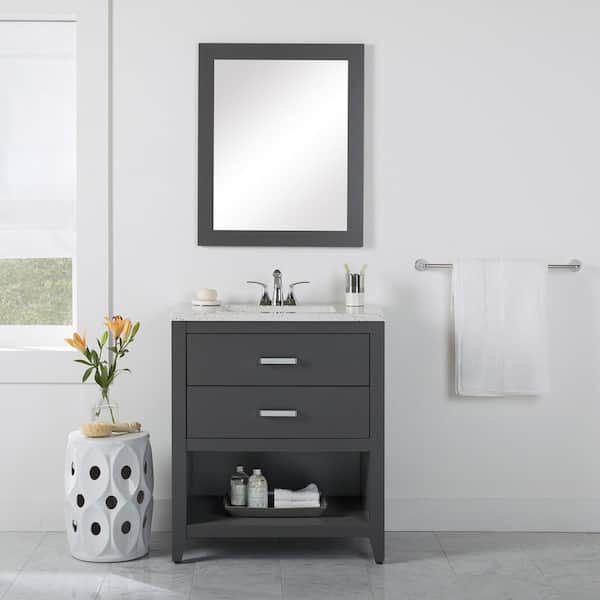 Home Decorators Collection Staghorn 31 in. W x 19 in. D x 36 in. H Single Sink  Bath Vanity in Shale Gray with Silver Ash Solid Surface Top