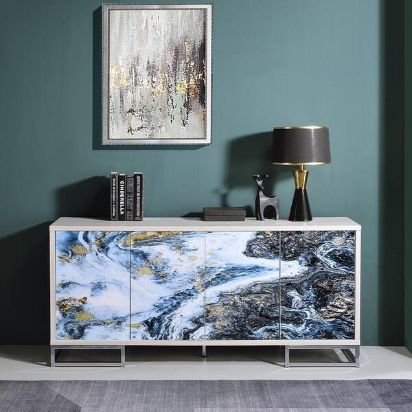 【ACME　Furniture】CALVI BOARDあります！！ Acme Furniture Liam Blue Marble Print and Chrome Finish Metal
